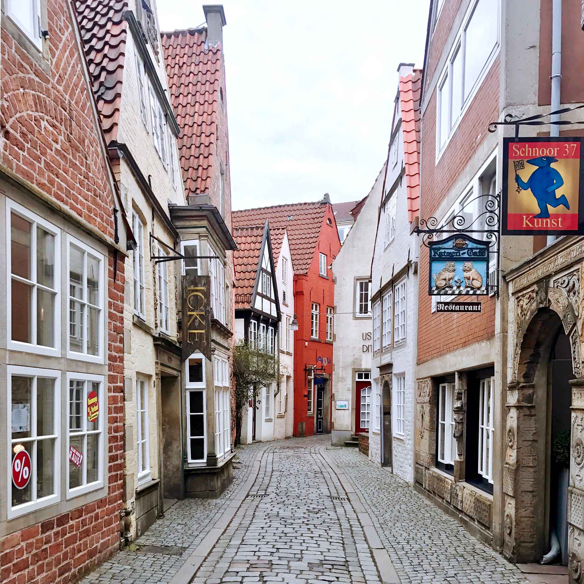 A small alley with old buildings in the Schnoor quarter in Bremen City