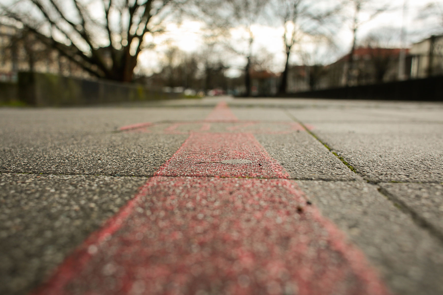 Details of a red path on a street in Hanover